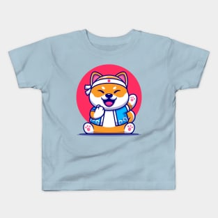 Cute Shiba Inu Dog With Japanese Costume Cartoon Kids T-Shirt